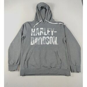 Harley Davidson Hoodie Mens Large Gray Slim Fit Logo Thrashed Motorcycle‎ Moto